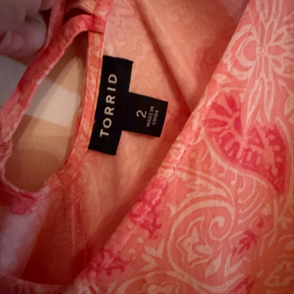 Coral Paisley Peasant Women’s Mini Dress - Picture 4 of 8